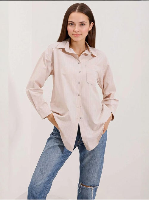 Camisa oversize a rayas con detalle de bolsillo bdart - Kiabi Camisa oversize a rayas con detalle de bolsillo bdart - Kiabi