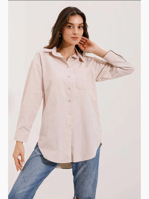 Camisa oversize a rayas con detalle de bolsillo bdart - Kiabi Camisa oversize a rayas con detalle de bolsillo bdart - Kiabi