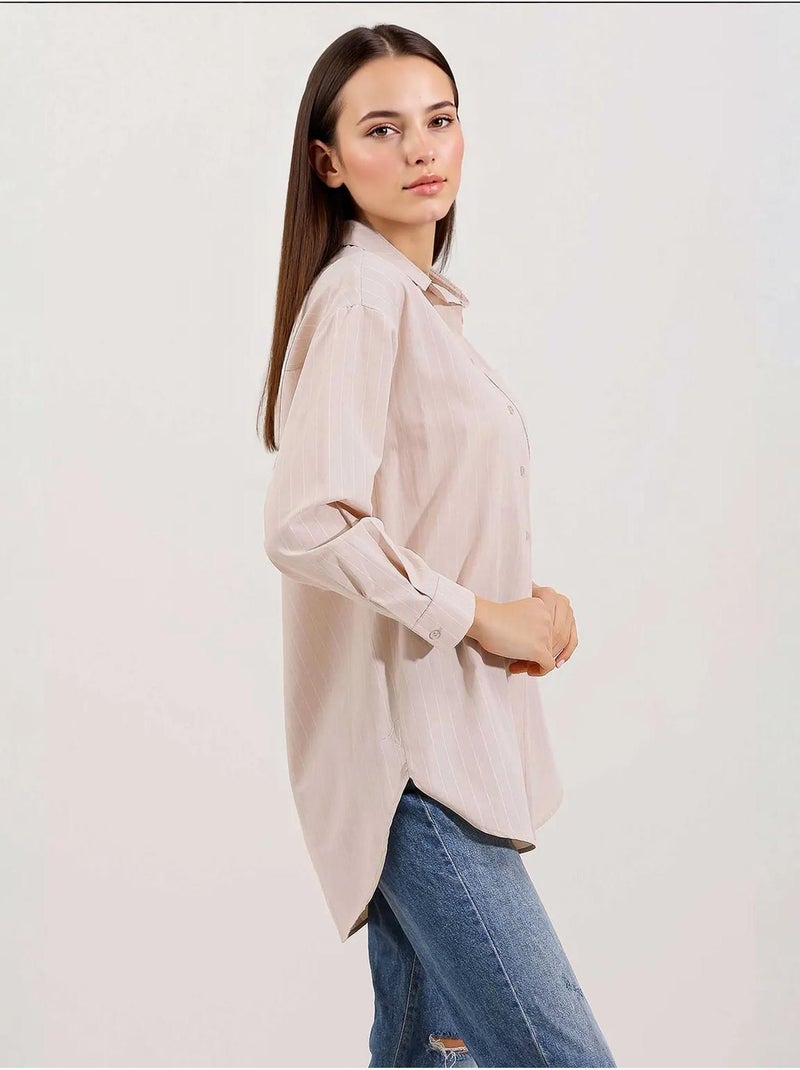 Camisa oversize a rayas con detalle de bolsillo bdart Beige arcilla - Kiabi