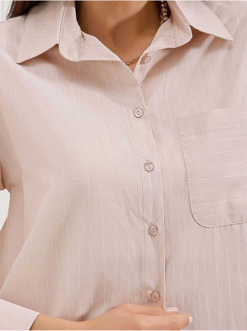 Camisa oversize a rayas con detalle de bolsillo bdart Beige arcilla - Kiabi