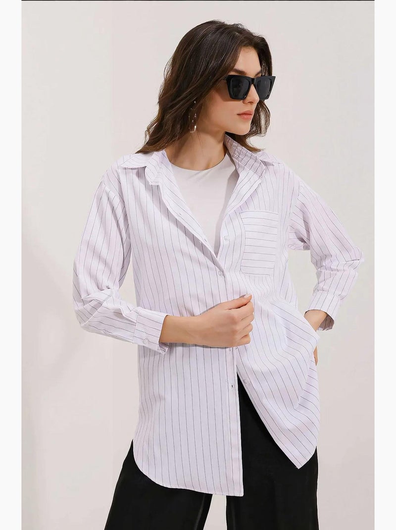 Camisa oversize a rayas con detalle de bolsillo bdart Blanco - Kiabi