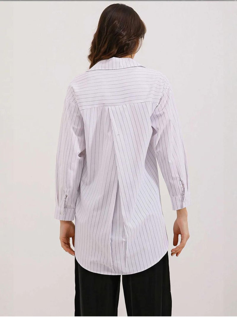 Camisa oversize a rayas con detalle de bolsillo bdart Blanco - Kiabi
