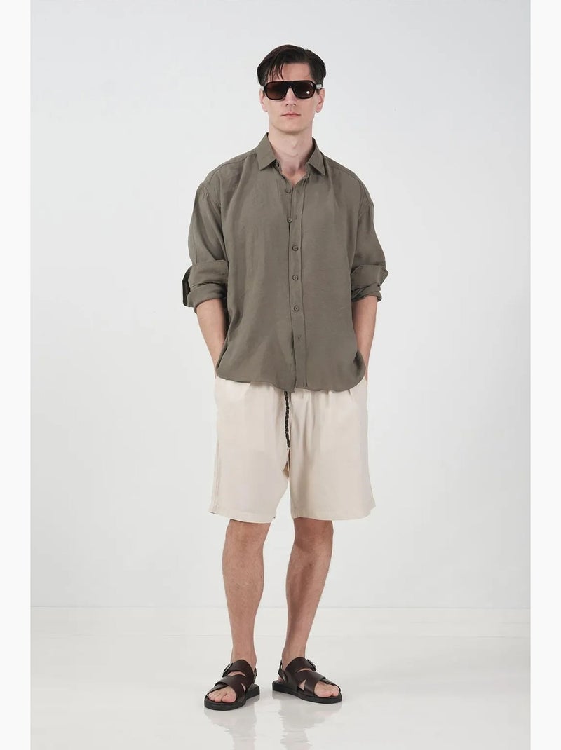 Camisa oversize abotonada de manga larga giesto Caqui - Kiabi