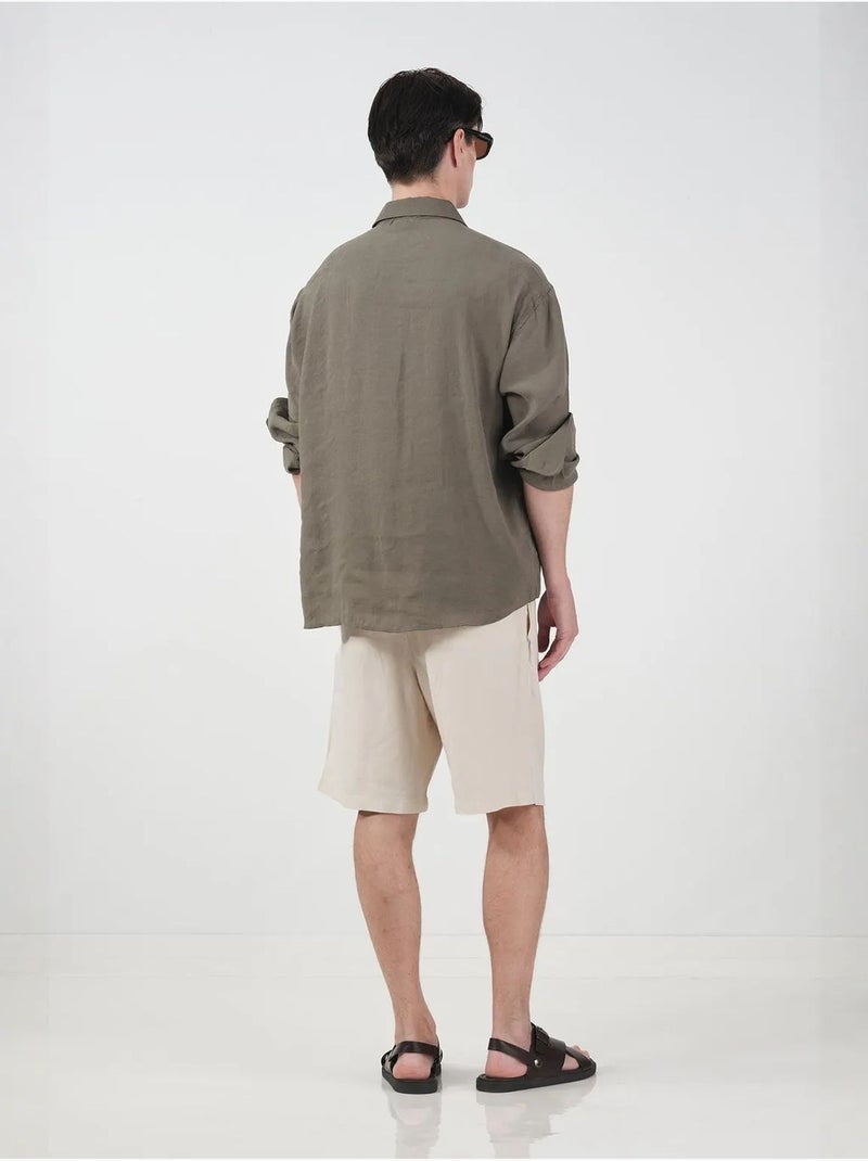 Camisa oversize abotonada de manga larga giesto Caqui - Kiabi
