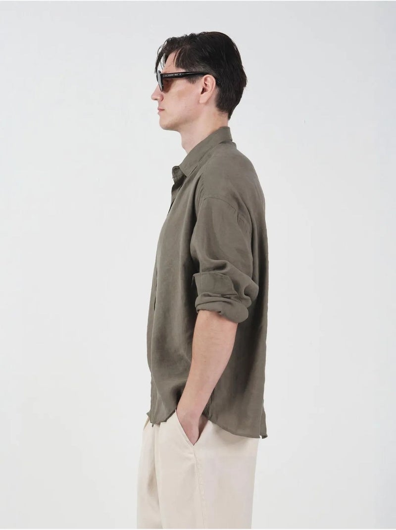 Camisa oversize abotonada de manga larga giesto Caqui - Kiabi