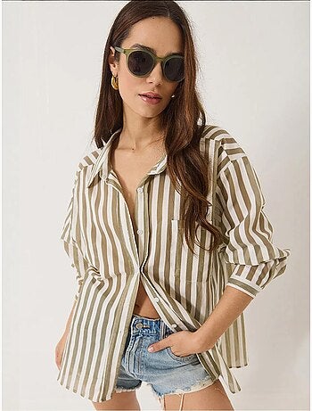 Camisa oversize con detalle de bolsillo único a rayas lucci