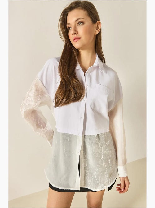 Camisa oversize con detalle de tul y organza lucci - Kiabi Camisa oversize con detalle de tul y organza lucci - Kiabi