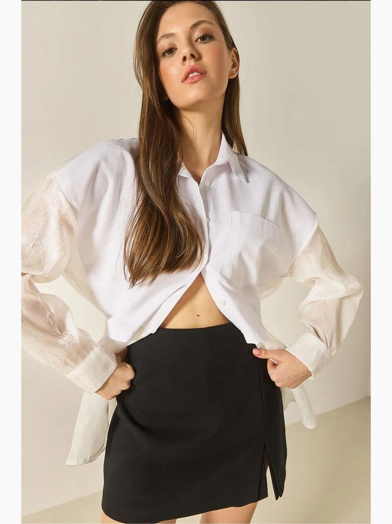 Camisa oversize con detalle de tul y organza lucci Blanco - Kiabi