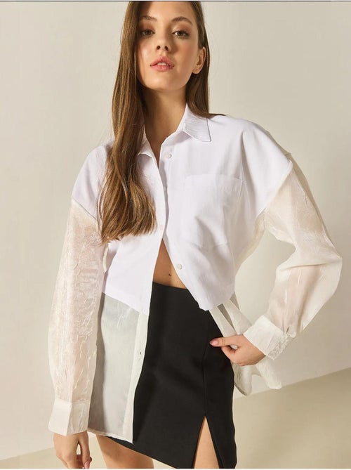 Camisa oversize con detalle de tul y organza lucci - Kiabi Camisa oversize con detalle de tul y organza lucci - Kiabi