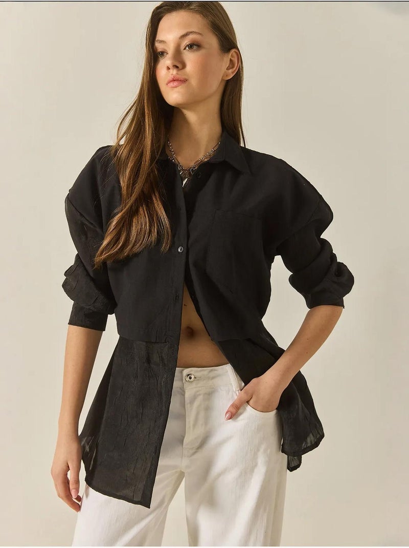 Camisa oversize con detalle de tul y organza lucci Negro - Kiabi