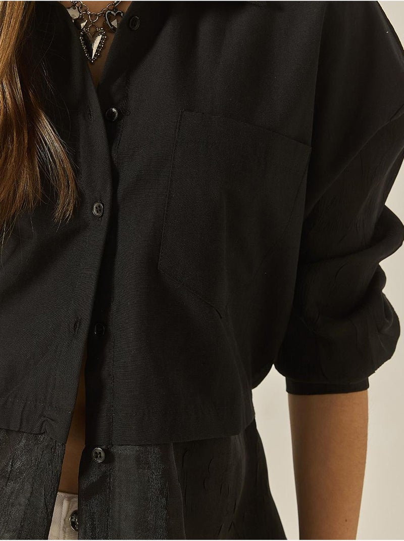 Camisa oversize con detalle de tul y organza lucci Negro - Kiabi