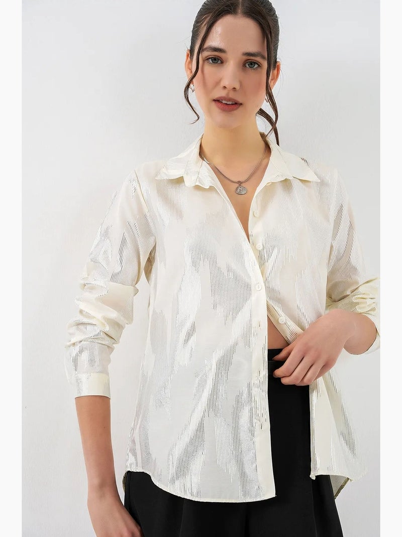 Camisa oversize con estampado abstracto y cierre de botones frontal bdart Beige arena - Kiabi