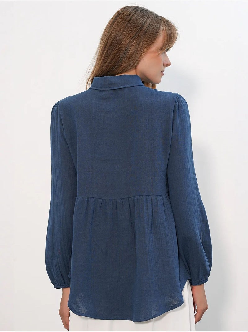 Camisa oversize de algodón de manga larga bdart Azul marino - Kiabi