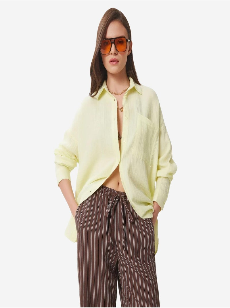 Camisa oversize de algodón texturizado con bolsillo istanbul Amarillo limón - Kiabi