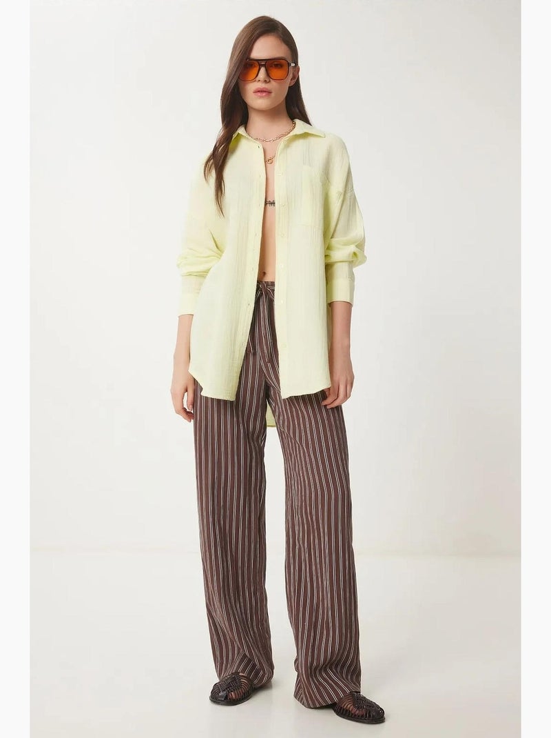 Camisa oversize de algodón texturizado con bolsillo istanbul Amarillo limón - Kiabi