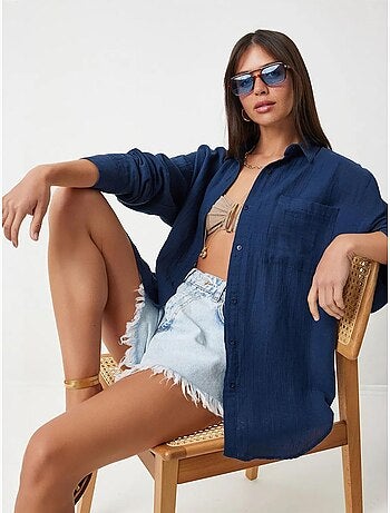 Camisa oversize de algodón texturizado con bolsillo istanbul