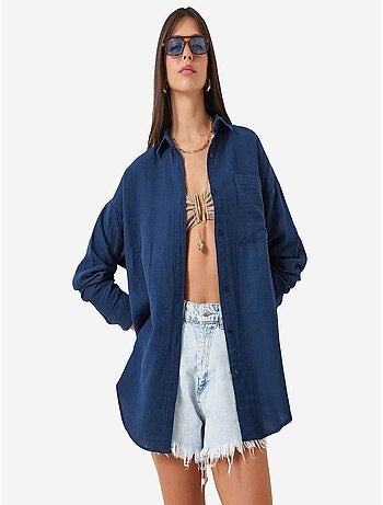 Camisa oversize de algodón texturizado con bolsillo istanbul