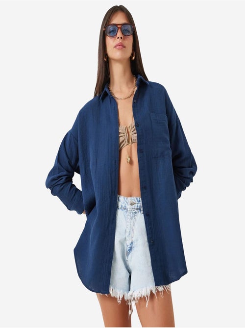 Camisa oversize de algodón texturizado con bolsillo istanbul - Kiabi Camisa oversize de algodón texturizado con bolsillo istanbul - Kiabi