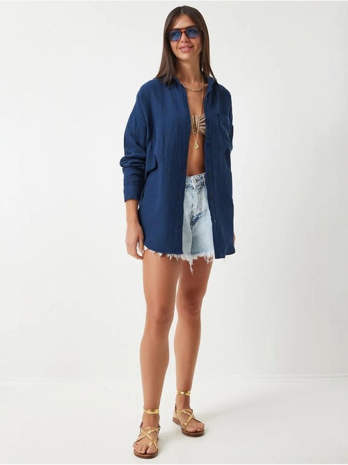 Camisa oversize de algodón texturizado con bolsillo istanbul - Kiabi Camisa oversize de algodón texturizado con bolsillo istanbul - Kiabi