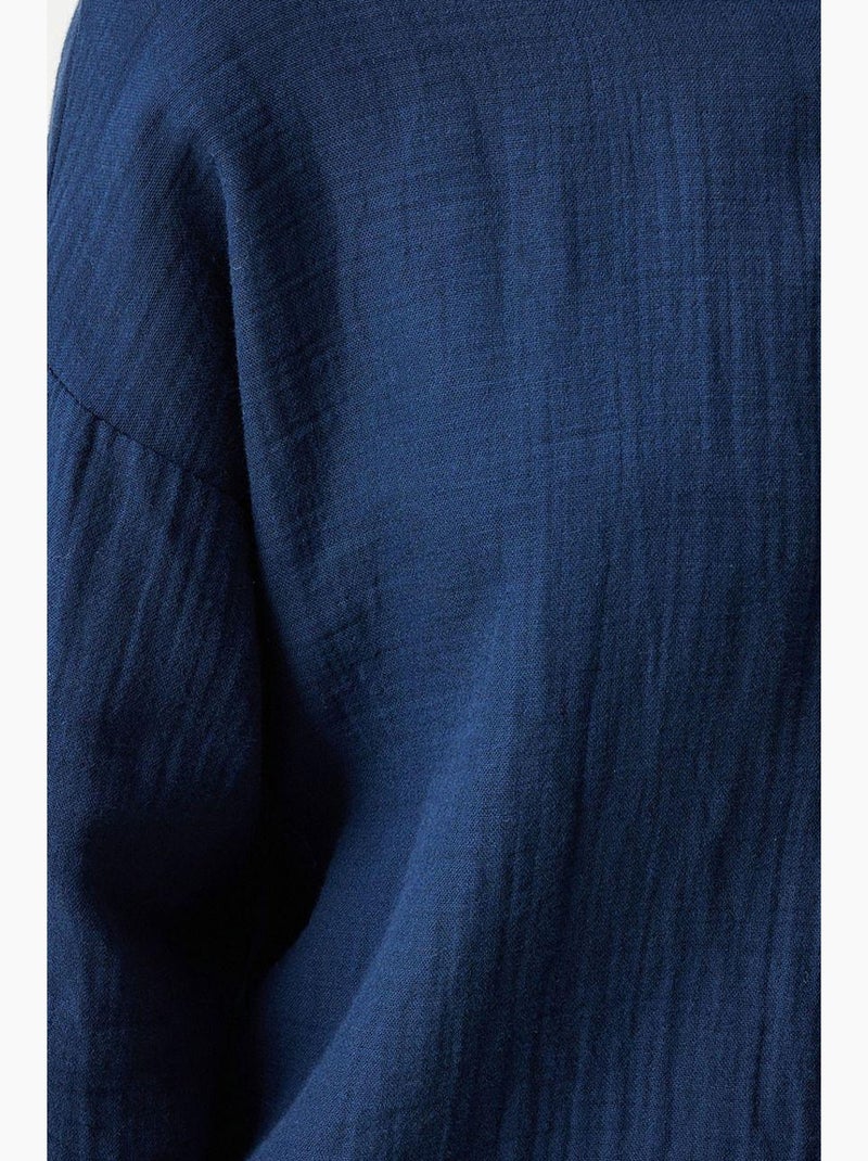 Camisa oversize de algodón texturizado con bolsillo istanbul Azul marino - Kiabi