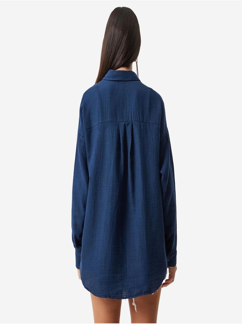 Camisa oversize de algodón texturizado con bolsillo istanbul Azul marino - Kiabi