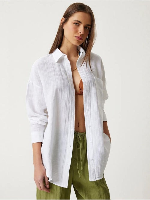Camisa oversize de algodón texturizado con bolsillo istanbul - Kiabi Camisa oversize de algodón texturizado con bolsillo istanbul - Kiabi