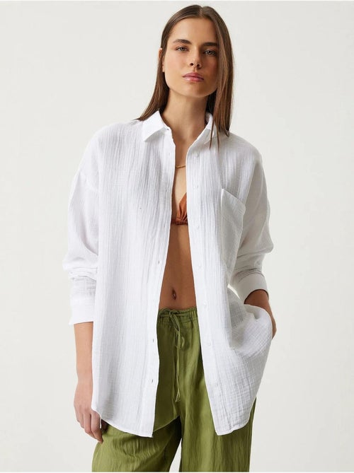 Camisa oversize de algodón texturizado con bolsillo istanbul - Kiabi Camisa oversize de algodón texturizado con bolsillo istanbul - Kiabi