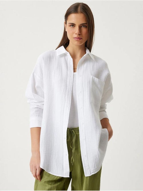 Camisa oversize de algodón texturizado con bolsillo istanbul - Kiabi Camisa oversize de algodón texturizado con bolsillo istanbul - Kiabi