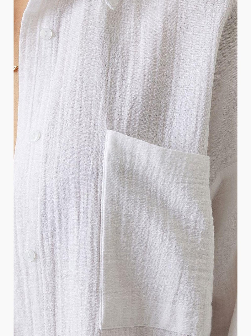 Camisa oversize de algodón texturizado con bolsillo istanbul Blanco - Kiabi