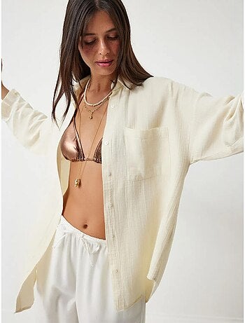 Camisa oversize de algodón texturizado con bolsillo istanbul