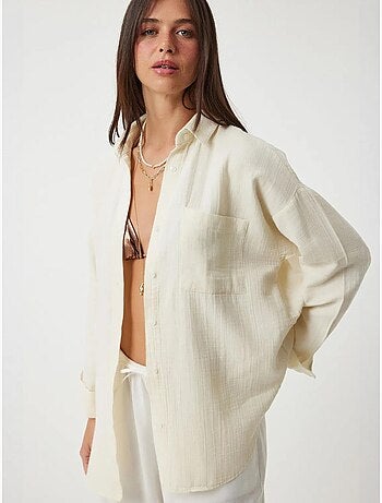 Camisa oversize de algodón texturizado con bolsillo istanbul