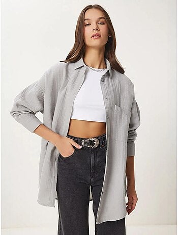 Camisa oversize de algodón texturizado con bolsillo istanbul