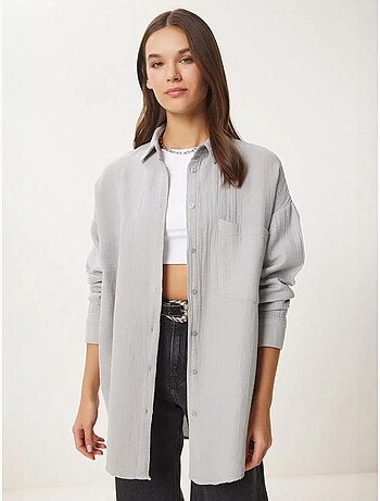 Camisa oversize de algodón texturizado con bolsillo istanbul
