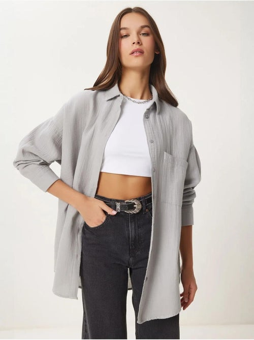 Camisa oversize de algodón texturizado con bolsillo istanbul - Kiabi Camisa oversize de algodón texturizado con bolsillo istanbul - Kiabi