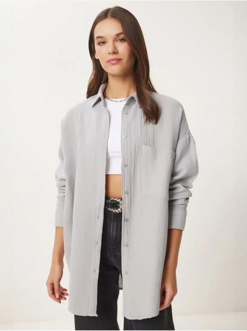 Camisa oversize de algodón texturizado con bolsillo istanbul - Kiabi Camisa oversize de algodón texturizado con bolsillo istanbul - Kiabi