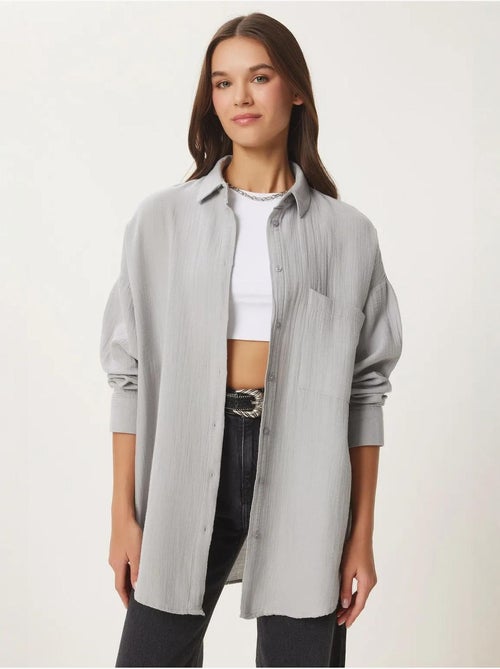 Camisa oversize de algodón texturizado con bolsillo istanbul - Kiabi Camisa oversize de algodón texturizado con bolsillo istanbul - Kiabi