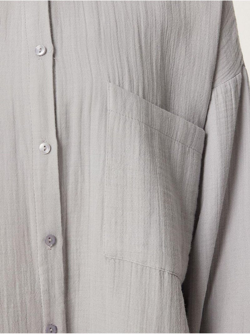 Camisa oversize de algodón texturizado con bolsillo istanbul Gris claro - Kiabi