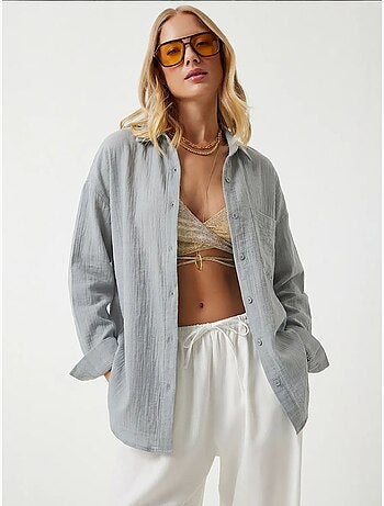 Camisa oversize de algodón texturizado con bolsillo istanbul