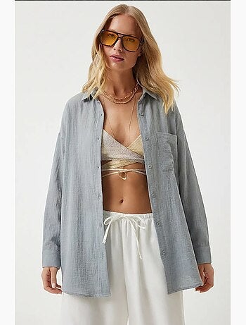 Camisa oversize de algodón texturizado con bolsillo istanbul