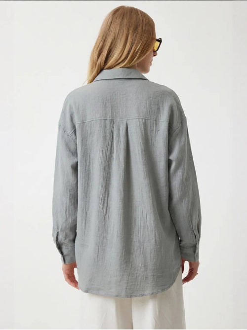 Camisa oversize de algodón texturizado con bolsillo istanbul - Kiabi Camisa oversize de algodón texturizado con bolsillo istanbul - Kiabi