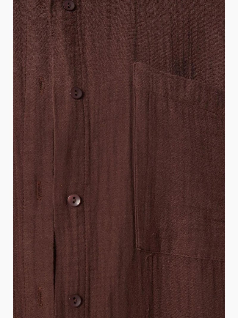 Camisa oversize de algodón texturizado con bolsillo istanbul Marrón chocolate - Kiabi