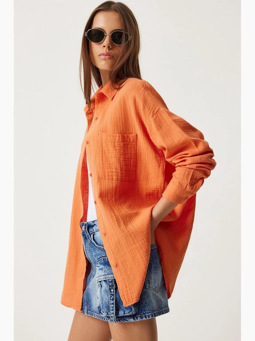 Camisa oversize de algodón texturizado con bolsillo istanbul - Kiabi Camisa oversize de algodón texturizado con bolsillo istanbul - Kiabi