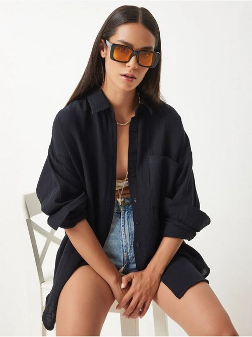 Camisa oversize de algodón texturizado con bolsillo istanbul - Kiabi Camisa oversize de algodón texturizado con bolsillo istanbul - Kiabi