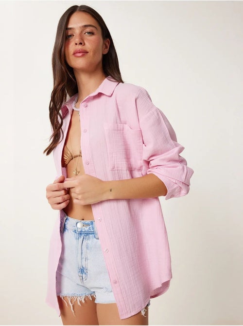 Camisa oversize de algodón texturizado con bolsillo istanbul - Kiabi Camisa oversize de algodón texturizado con bolsillo istanbul - Kiabi