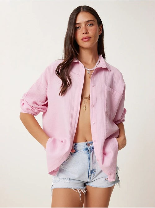 Camisa oversize de algodón texturizado con bolsillo istanbul - Kiabi Camisa oversize de algodón texturizado con bolsillo istanbul - Kiabi