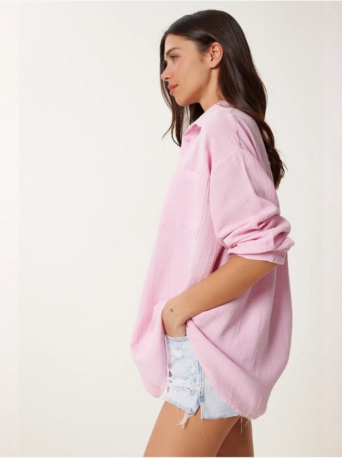 Camisa oversize de algodón texturizado con bolsillo istanbul - Kiabi Camisa oversize de algodón texturizado con bolsillo istanbul - Kiabi
