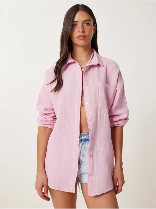 Camisa oversize de algodón texturizado con bolsillo istanbul - Kiabi Camisa oversize de algodón texturizado con bolsillo istanbul - Kiabi