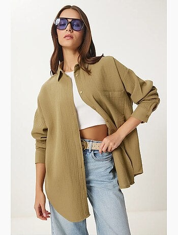 Camisa oversize de algodón texturizado con bolsillo istanbul