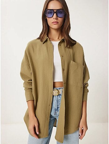 Camisa oversize de algodón texturizado con bolsillo istanbul