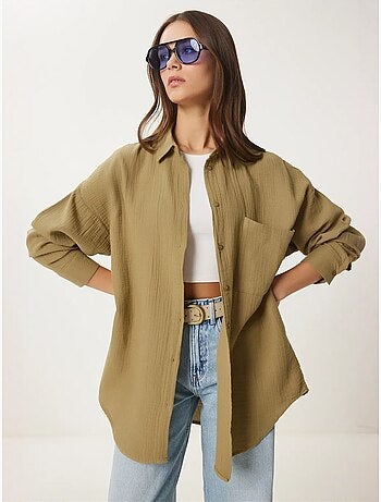 Camisa oversize de algodón texturizado con bolsillo istanbul